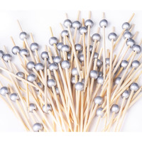 200Pcs Cocktail Picks, Fancy Cocktail Toothpicks For Appetizers Picks, Bamboo Cocktail Skewers For Appetizers Wedding Party Toothpicks, Silver Pearl Food Picks For Appetizers (47 Inch)