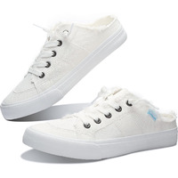 Obtaom Women Canvas Mules Memory Foam Clipper Fashion Sneakers Comfortable Slip-On Mule Backless Shoe(White Canvas Us10)