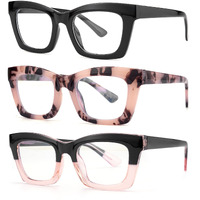 Bullabulling 3 Pack Oprah Style Spring Hinge Readers Blue Light Blocking Computer Square Reading Glasses For Women Men (Black/Tortoise/Blackpink, 1.25)