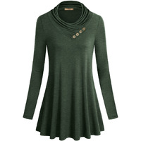 Miusey Tunic Shirt, Women\'s Long Sleeve Cowl Neck Loose Fit Casual Tunic Top Green X-Large