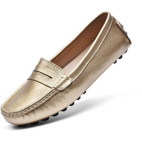 Beauseen Gold Penny Loafers For Women Size 9.5 Genuine Leather Women\'s Driving Loafers,9.5 Us