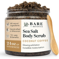 Bare Botanics Coconut Coffee Body Scrub 24Oz | Made In Madison, Wi | All Natural Sea Salt Exfoliator W/ Skin Loving Moisturizers | Vegan & Cruelty Free | Gift Ready Packaging W/ A Cute Wooden Spoon