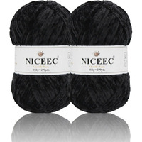 Niceec 2 Skeins Soft Chenille Yarn Blanket Yarn For Knitting Fancy Yarn For Crochet Weaving Diy Craft Total Length 2255M (2279Yds, 2150G)_Black