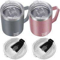 Wetoweto 14 Oz Coffee Mug, Vacuum Insulated Camping Mug With Lid, Double Wall Stainless Steel Travel Tumbler Cup, Coffee Mugs Outdoor, Rose Gold & Cool Grey 2 Packs