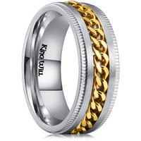 King Will Intertwine 8Mm Silver Spinner Ring Stainless Steel Fidget Ring Anxiety Ring For Men Gold Curb Chain Inlay 14