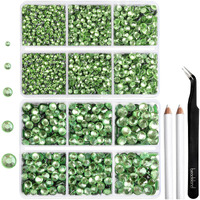 6736Pcs Hotfix Rhinestones Flatback,Light Green Rhinestones For Crafts Clothes Mixed 5 Sizes, Hotfix Crystals With Tweezers And Wax Pencil Kit, Ss6-Ss30,Peridot/Light Green