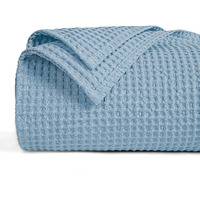 Phf 100% Cotton Waffle Weave Throw Blanket 50\"X60\" - Lightweight Cozy Washed Soft Breathable Throw - Great Layer For Couch Bed Sofa - Elegant Aesthetic Home Decoration Gift - Dusty Blue