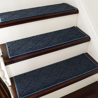 Cosy Homeer Edging Stair Treads Non-Slip Carpet Mat 28Inx9In Indoor Stair Runners For Wooden Steps, Edging Stair Rugs For Kids And Dogs, 100% Polyester Tpe Backing (7Pc, Navy)