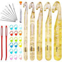 Huge Crochet Hook Set,9 Pieces Large Eye Blunt Needles,12Mm-25Mm Large Size Yarn Crochet Hooks Needles With 20 Stitch Markers And 2 Tapestry Needle