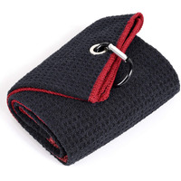 Mile High Life Tri-Fold Golf Towel | Premium Microfiber Fabric | Waffle Pattern | Heavy Duty Carabiner Clip (Black/Red)