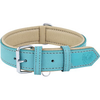 Riparo Adjustable Leather Dog Collar - Heavy Duty Wide Dog Collar For Small, Medium, Large And Extra Large Dogs With Dog Tag Holder (L: 1.5\" Wide For 17\"-21\" Neck, Aqua)