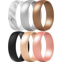 Thunderfit Unisex Silicone Wedding Rings, Rubber Engagement Bands 6Mm Wide 1.65Mm Thick - 1/2/3/4/5/6/7 Variety Multipack (Pack X - Size 6.5-7 (17.75Mm))