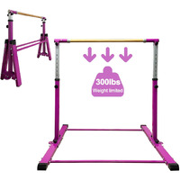 Foldable & Movable Gymnastics Kip Bar,Horizontal Bar For Kids Girls Junior,No Wobble Gym Equipment For Home Indoor,3 To 5 Adjustable Height,Gymnasts 1-4 Levels,300 Lbs Weight Capacity (Purple)