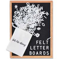 Black Felt Letter Board 12X16 Inches, Changeable Letter Board Plus 348 White Plastic Letters, Warm Oak Frame Wooden Letter Board W/Sawtooth Wall Hanger + Drawstring Pouch For Letterboard Letters