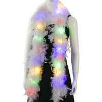 Larryhot Chandelle White Feather Boa - 2Yards 75G Colorful 20 Led Lights Boas For Party, Wedding, Halloween Costume, Christmas Tree And Home Decoration (White)