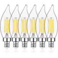 E12 Led Candelabra Bulb 60W Equivalent Dimmable Led Chandelier Light Bulbs 4.5W 2700K Soft White 500Lm B10 Flame Tip Vintage Led Filament Candle Bulb With Decorative E12 Candelabra Base, 6 Pack