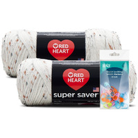 Aran Fleck - Red Heart Super Saver Yarn 2-Pack (5Oz Each) Bundle With Benzy Stitch Markers (20Ct)