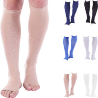 Doc Miller Open Toe Compression Socks Women And Men 30-40Mmhg, Knee High Toeless Socks, Recovers From Shin Splints, Achilles Tendon And Varicose Veins 1 Pair Medium Skin Nude