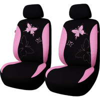 Flying Banner Butterfly Car Seat Covers Ful Set Fashion Universal Lady Woman Female Rear Bench Split Colorized (Pink, 2 Fronts - Lace)