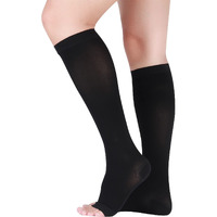 Lin Performance 20-30 Mmhg Compression Socks For Women And Men Knee High Open Toe Stockings Varicose Vein Swollen Legs(M, Black)