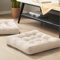 Meditation Floor Pillow Set Of 2, Square Large Pillows Seating For Adults, Tufted Corduroy Floor Cushion For Balcony Outdoor Tatami Living Room, Beige, 22X22 Inch