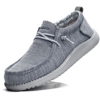 Men\'s Slip-On Canvas Wide- D To 3E Loafer Shoes Casual Lightweight Comfortable Stretch With Arch Support Insole Light Grey 10.5