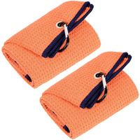 Mile High Life Tri-Fold Golf Towel | Premium Microfiber Fabric | Waffle Pattern | With Heavy Duty Carabiner Clip | Golf Towel For Men And Women (2 Pack Orange)