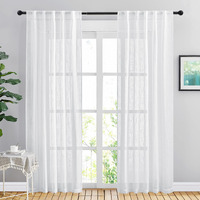 Nicetown White Curtains 84 Inches Long For Living Room, Rod Pocket & Back Tab Semi Sheer Linen Curtains Vertical Drapes Privacy With Light Through For Hall/Villa, 42\" W X 84\" L, 2 Panels