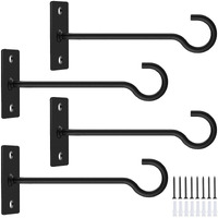 Qtjust Wall Hook For Hanging Plant Bracket 6Inch Metal Plant Hook Decorative Wall-Plant Wall Hanger Forhanging Lanterns, Bird Feeder, Flower Basket, Home Decor Indoor & Outdoor 4 Pack(Black)