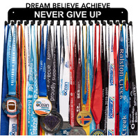 Race Sports Medal Holder Display Hanger Rack Frame - Black Finish Design In 16.14 " Longs Sturdy Mount Sports Medals With 20 Hooks Easy To Install Easy To Use Common Slogans Normal Font