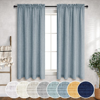 Slate Blue Curtains 45 Inch Length For Kitchen 2 Panel Set Rod Pocket Casual Textured Flax Linen Blend Soft Cotton Look Semi Sheer Mineral Stone Blue Curtains For Boys Bedroom Bathroom Nursery 45 Long