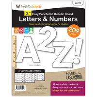 Freshcut Crafts | Bulletin Board Letters & Numbers, White 3 In. Capital Alphabet Letters, Numbers, Punctuation, Us Made Card Stock Punch Out Letters For Posters, Bulletin Boards, Classroom (209 Pc)