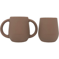 Bravejusticekidsco. | Teenie Tiny Silicone Developmental Baby-Led Weaning Drinking Cups (2 Pack) (Warm Taupe)
