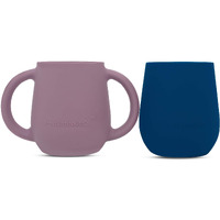 Bravejusticekidsco. | Teenie Tiny Silicone Developmental Baby-Led Weaning Drinking Cups (2 Pack) (Mauve And Blue Fusion)