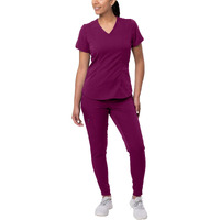 Adar Pro Modern Athletic Scrub Set For Women - Modern V-Neck Scrub Top & Yoga Jogger Scrub Pants - P9500 - Wine - 2X