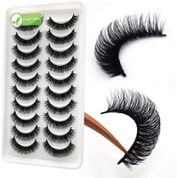3D Plant Fibre Russian Strip Lashes, D Curl Lash Strips, Natural False Lashes Mink, Wispy Fake Lashes, D Curl Strip Lashes, Natural Wispies Mink Eyelashes, Faux Mink Eyelashes Natural Look(Sdc78)