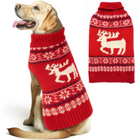 Kyeese Dog Sweater Christmas With Leash Hole Reindeer Dog Knitwear Turtleneck For Holiday Dog Christmas Outfit,Reindeer,Xxl