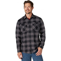 Wrangler Authentics Men's Long Sleeve Heavyweight Fleece Shirt Gray Buffalo Plaid Medium