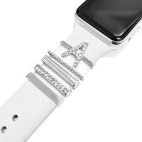 5Pcs Charms For Apple Watch Band 41Mm 45Mm 40Mm 44Mm 38Mm 42Mm Women,Diamond+Metal Jewelry Decorative Ring Loops For Iwatch Series 8 7 6 5 4 3 2 Se,Galaxy Watch 5/4,Silicone Strap Charm Accessories