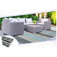 Balajeesusa Outdoor Rug - 9X18 Grey, Teal, Reversible Recycled Plastic Straw Outdoor Patio Rugs Clearance Waterproof Large Rv Camper Rug 7087