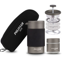 Poliviar French Press Coffee Maker, 12 Oz Portable French Press With Mini Canister And Collection Bag, Double Wall Insulation & Dual- Filter Screen, Food Grade Stainless Steel For Coffee