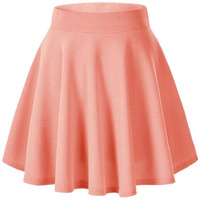 Afibi Casual Mini Stretch Waist Flared Plain Pleated Skater Skirt (Small, Dark Rose)