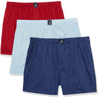 Nautica Mens Cotton Woven 3 Pack Boxer, Noon Blue Redpolka Dot Print, Large