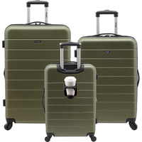 Wrangler Smart Luggage Set With Cup Holder And Usb Port, Olive Green, 20Inch,24Inch,28Inch