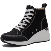 Black High Top Canvas Wedge Sneakers For Women Canvas Shoes Non-Slip Lace Up Platform Sneakers
