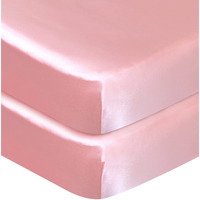 Crib Sheets Girl Satin Crib Sheet 2 Pack, Soft & Silky Crib Sheets For Baby Hair (52\"X28\"X8\") Fitted Crib Sheets For Baby Girl, Baby Crib Sheets For Standard Crib Mattress, Pink Crib Sheets