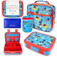 Kinsho Bento Box, Lunch Bag, Thermal Food Jar Set For Kids Boys,5 Compartment Lunch-Box With Ice Pack And Utensil, Blue Pirates