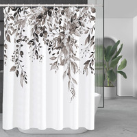 Tititex Black Eucalyptus Shower Curtain, Watercolor Brown Grey Leaves On The Top Plant With Floral Bathroom Decoration Shower Curtain Sets 72X72 Inch With Hooks