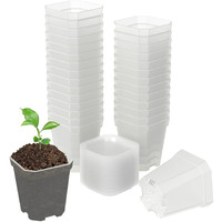 Foxany 3\" Clear Nursery Pots, 30 Pcs Thick Plastic Plant Pots, Square Flower Planting Pots, Seedling Planter Seed Starter Pots With Saucers