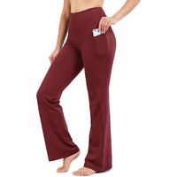 28303234 Inseam Womens Bootcut Yoga Pants Long Bootleg High-Waisted Flare Pants With Pockets Dark Red-Flare-34-Xl
